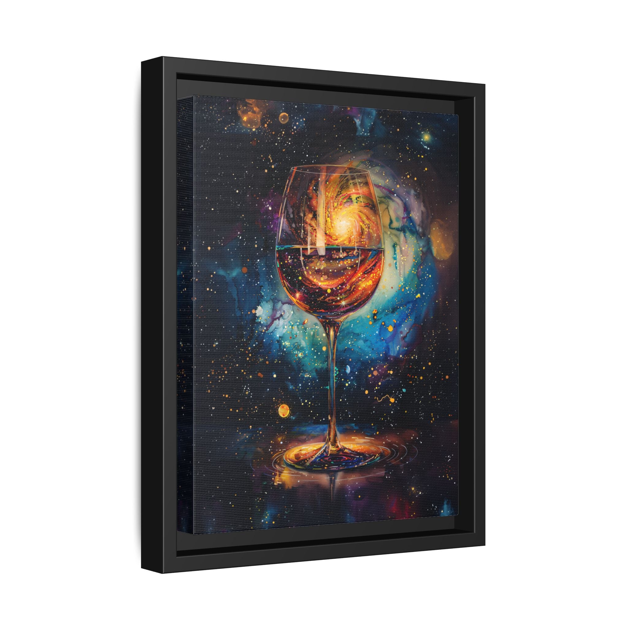 Framed Canvas - Cosmic Swirl in Wine Glass