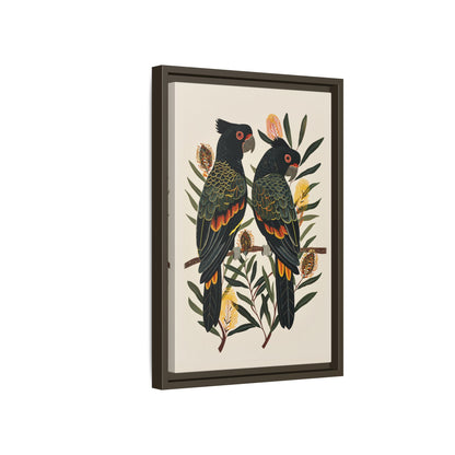 Framed Canvas - Black Cockatoos Among Banksia