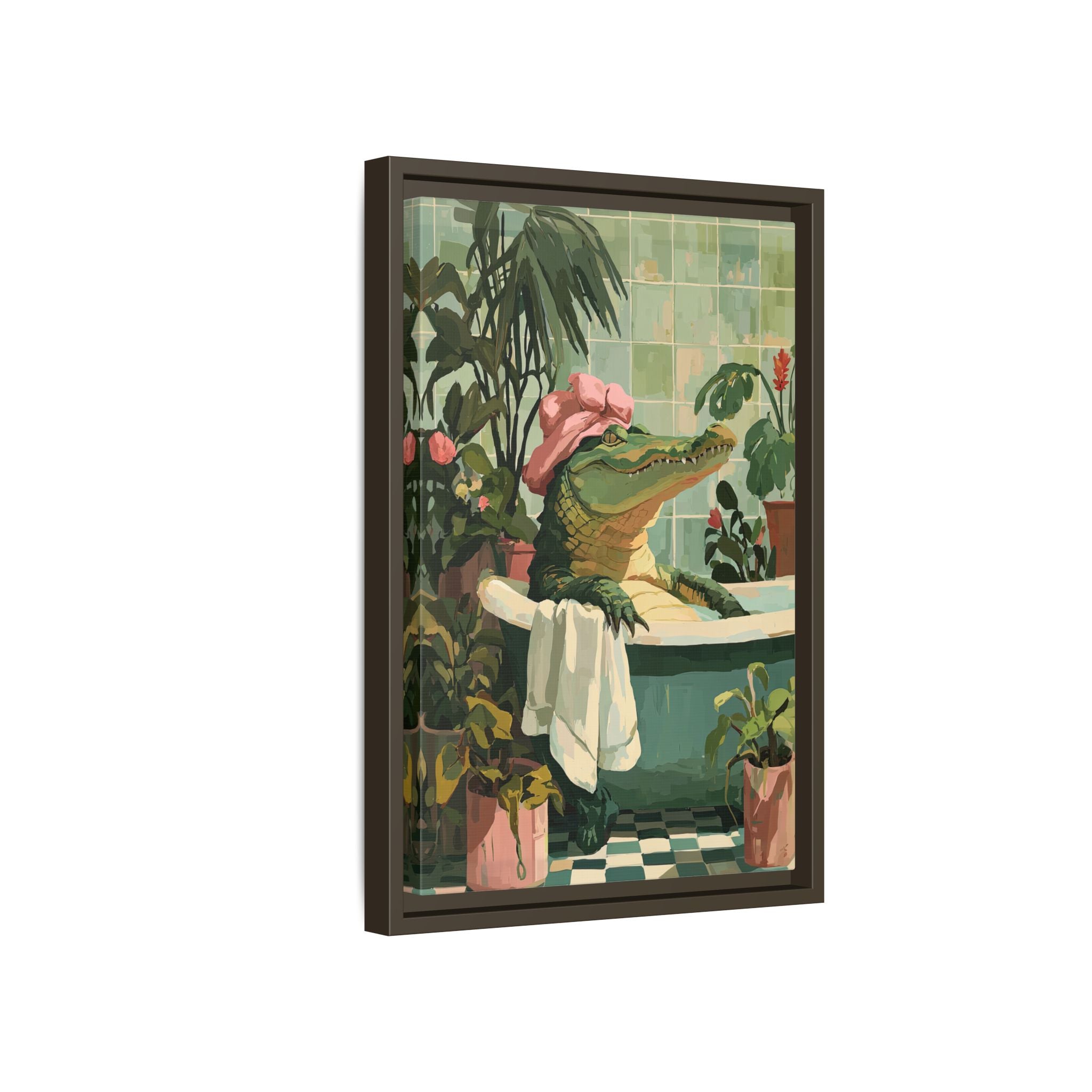 Framed Canvas - Bathtub Alligator Spa Day