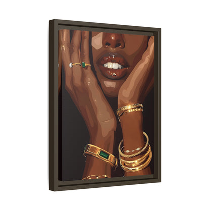 Framed Canvas - Golden Emerald Beauty Portrait