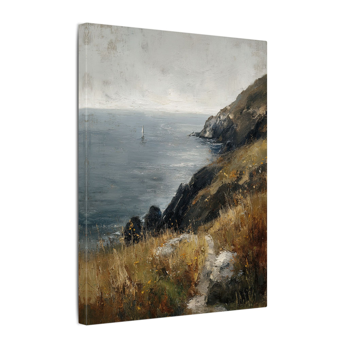 .75" Matte Canvas - Cliffside Sailboat Seascape