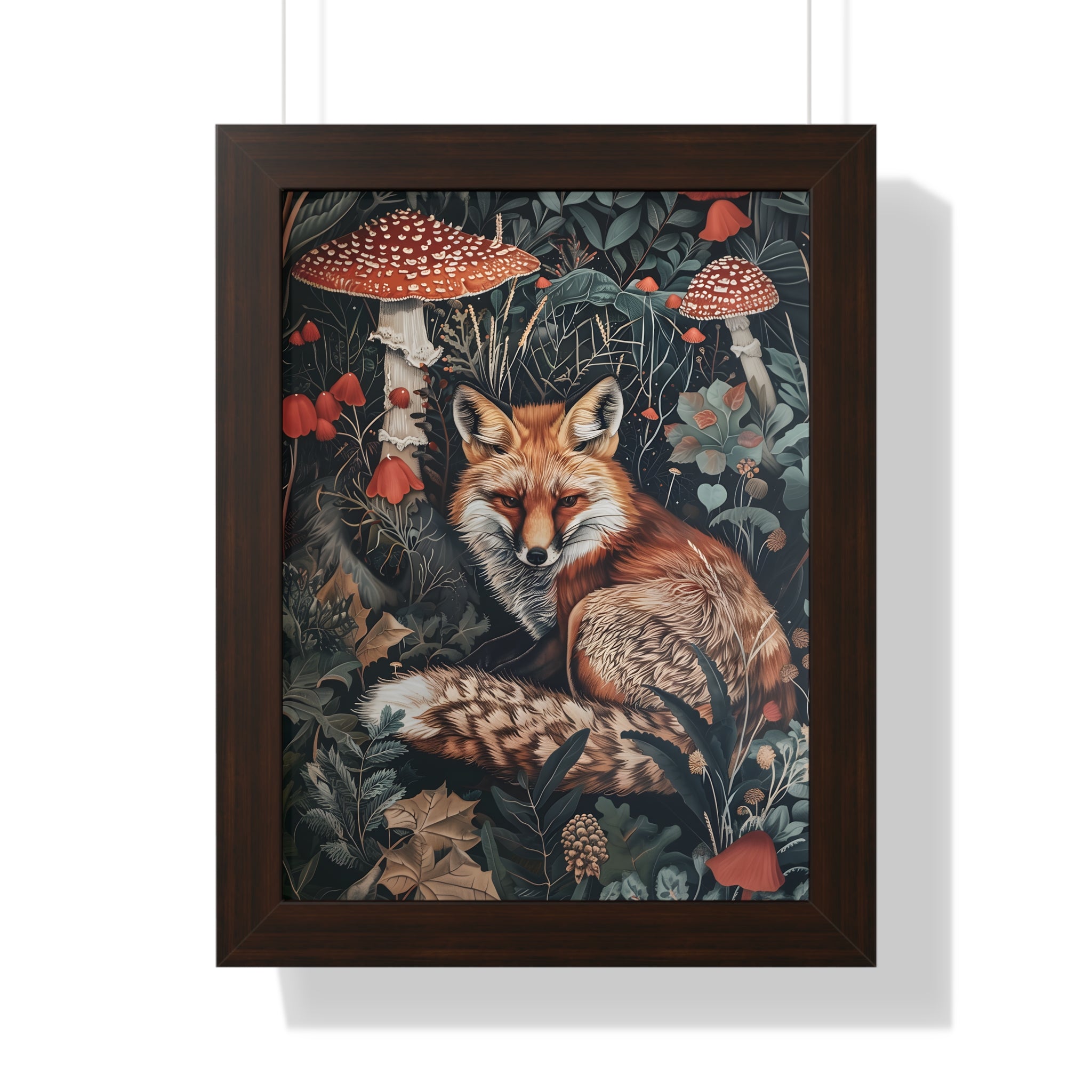 Framed Paper Print - Forest Fox with Mushrooms