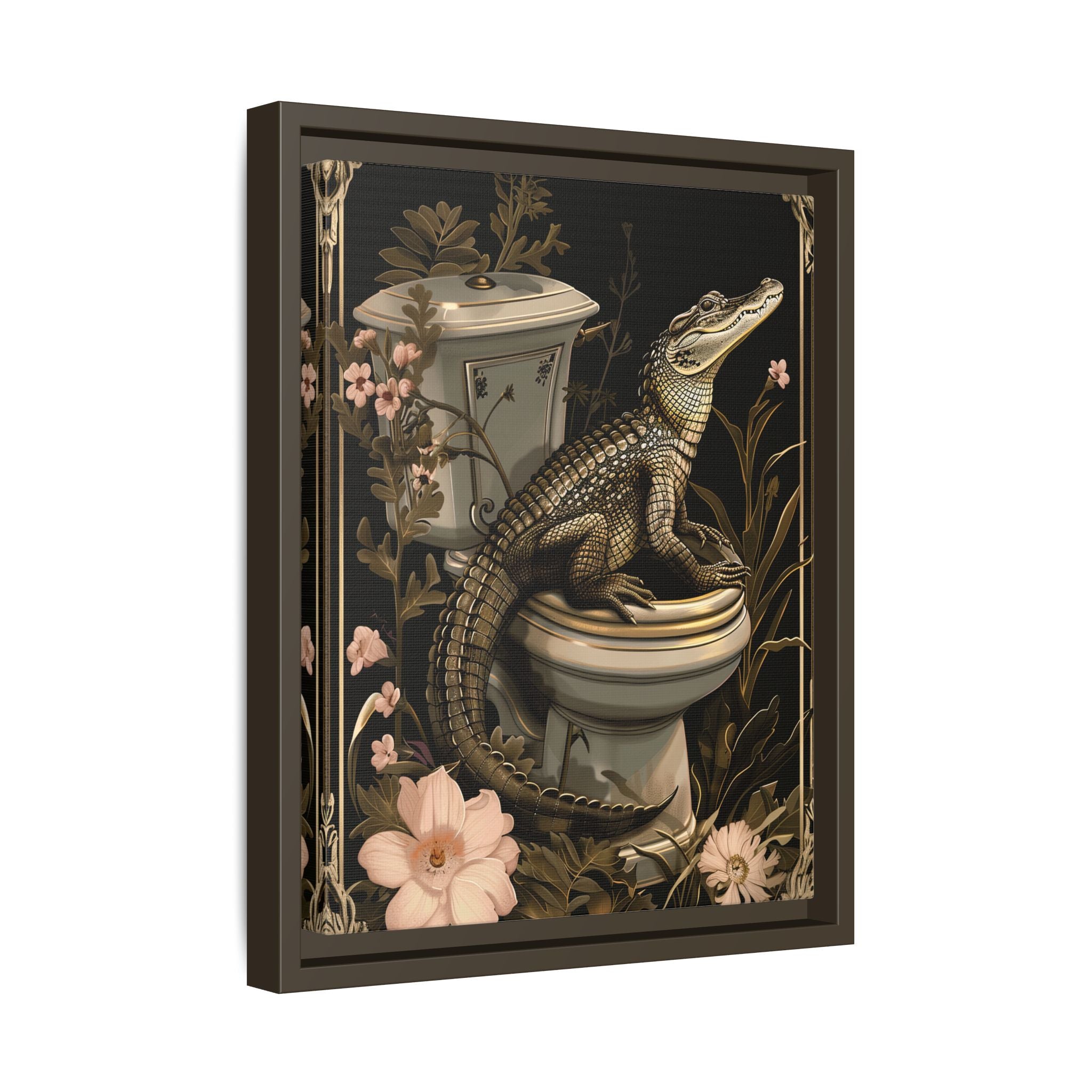 Framed Canvas - Toilet Gator Floral Surprise