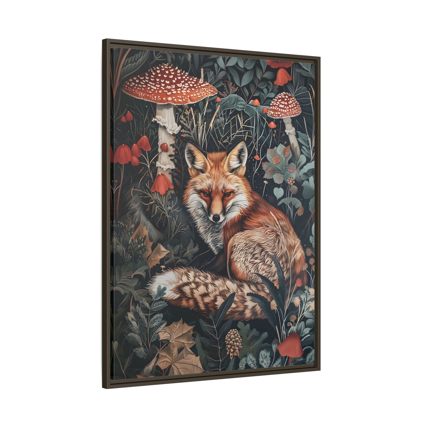Framed Canvas - Forest Fox with Mushrooms