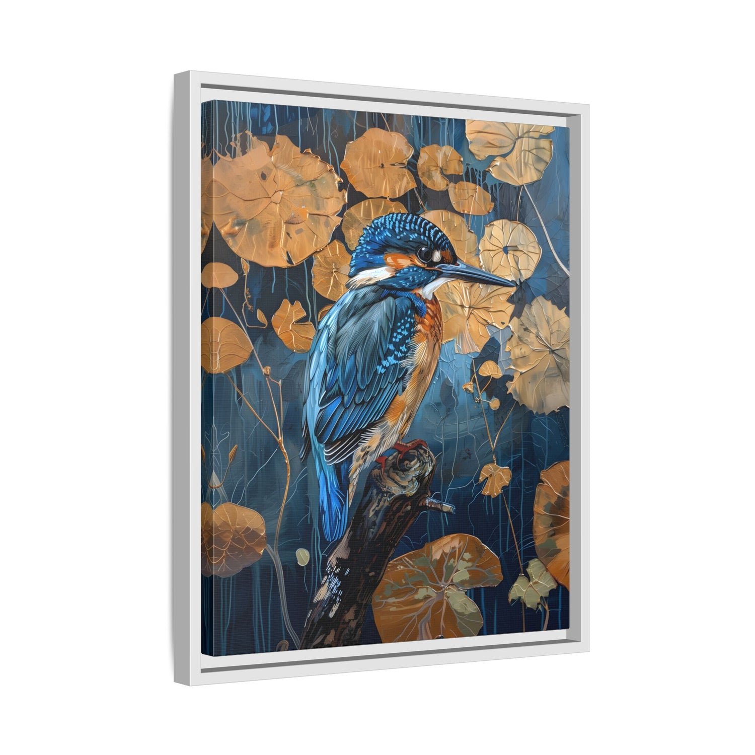 Framed Canvas - Golden Leaves Kingfisher