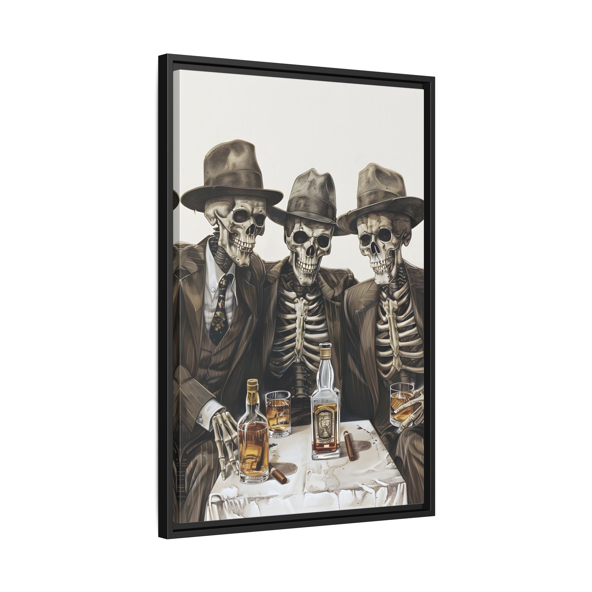 Framed Canvas - Skeleton Whiskey Gentlemen