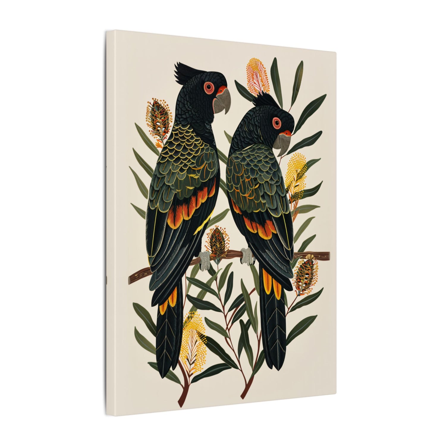 .75" Matte Canvas - Black Cockatoos Among Banksia