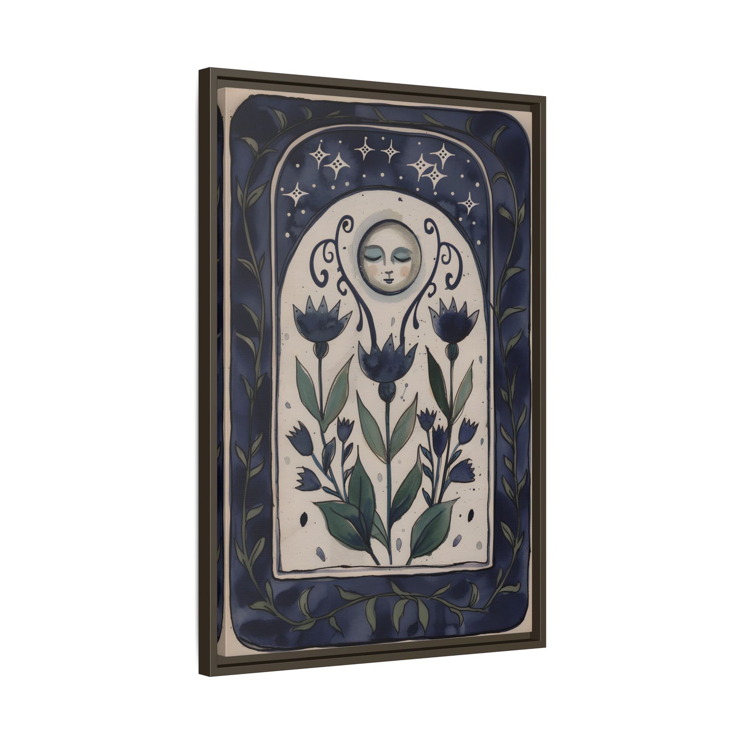 Framed Canvas - Moonlit Folk Bloom Dream