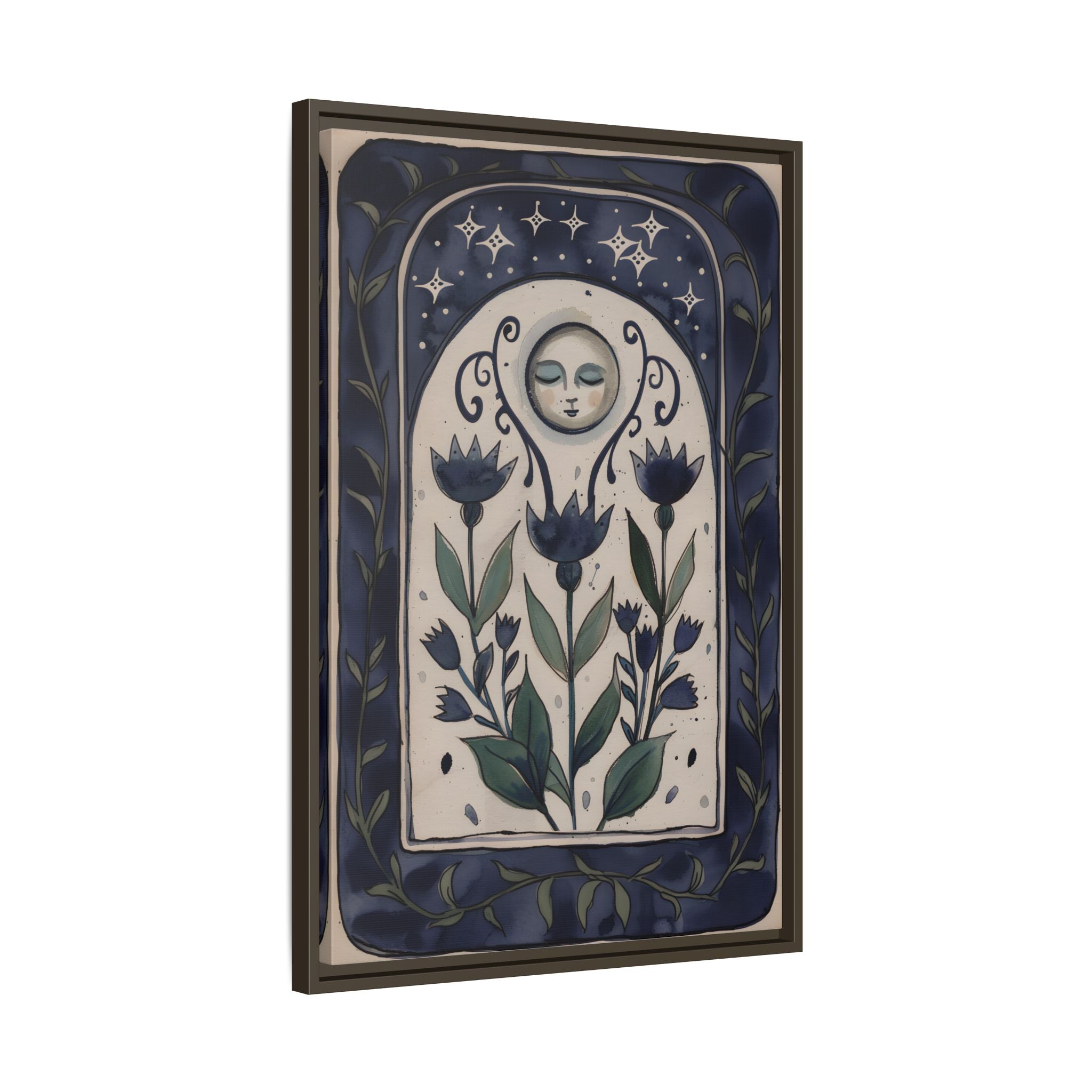 Framed Canvas - Moonlit Folk Bloom Dream
