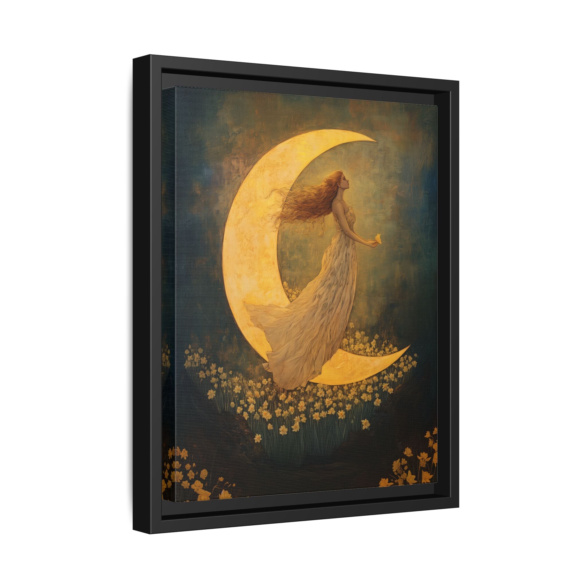 Framed Canvas - Moonlit Dreamer with Daffodils