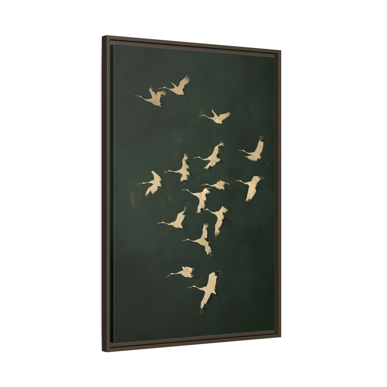 Framed Canvas - Emerald Sky Japanese Cranes