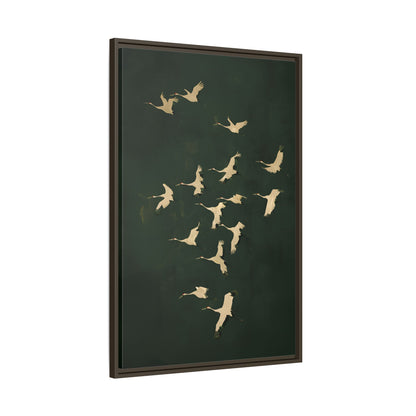 Framed Canvas - Emerald Sky Japanese Cranes