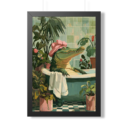 Framed Paper Print - Bathtub Alligator Spa Day