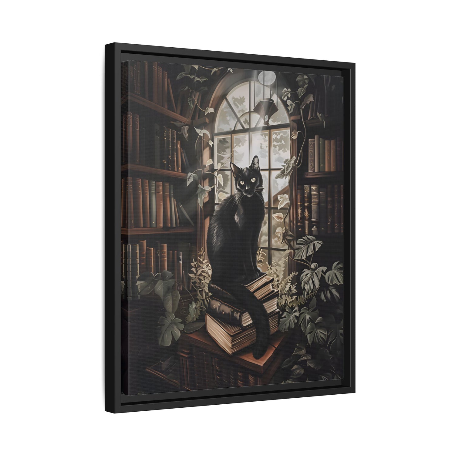 Framed Canvas - Book Hoarder Feline Gaze