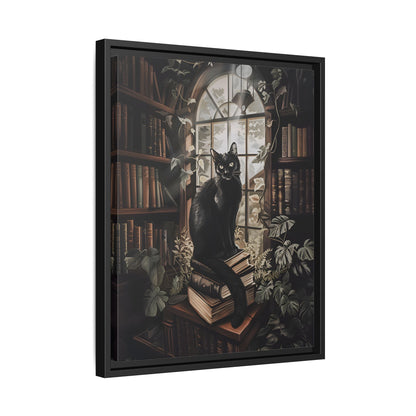 Framed Canvas - Book Hoarder Feline Gaze