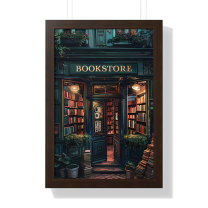 Framed Paper Print - Midnight Bookstore Glow