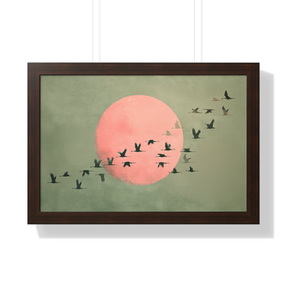 Framed Paper Print - Blush Moon Bird Migration