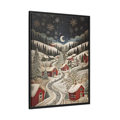 Framed Canvas - Silent Snowfall Village