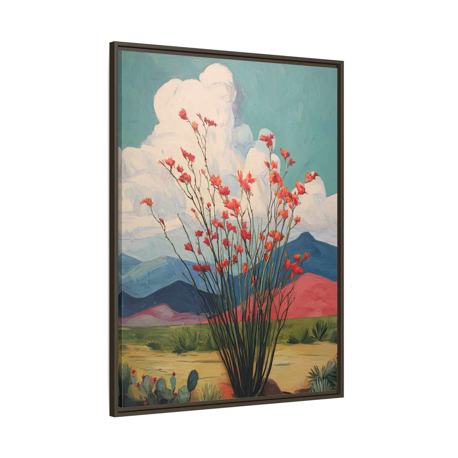 Framed Canvas - Ocotillo Cactus Desert Bloom