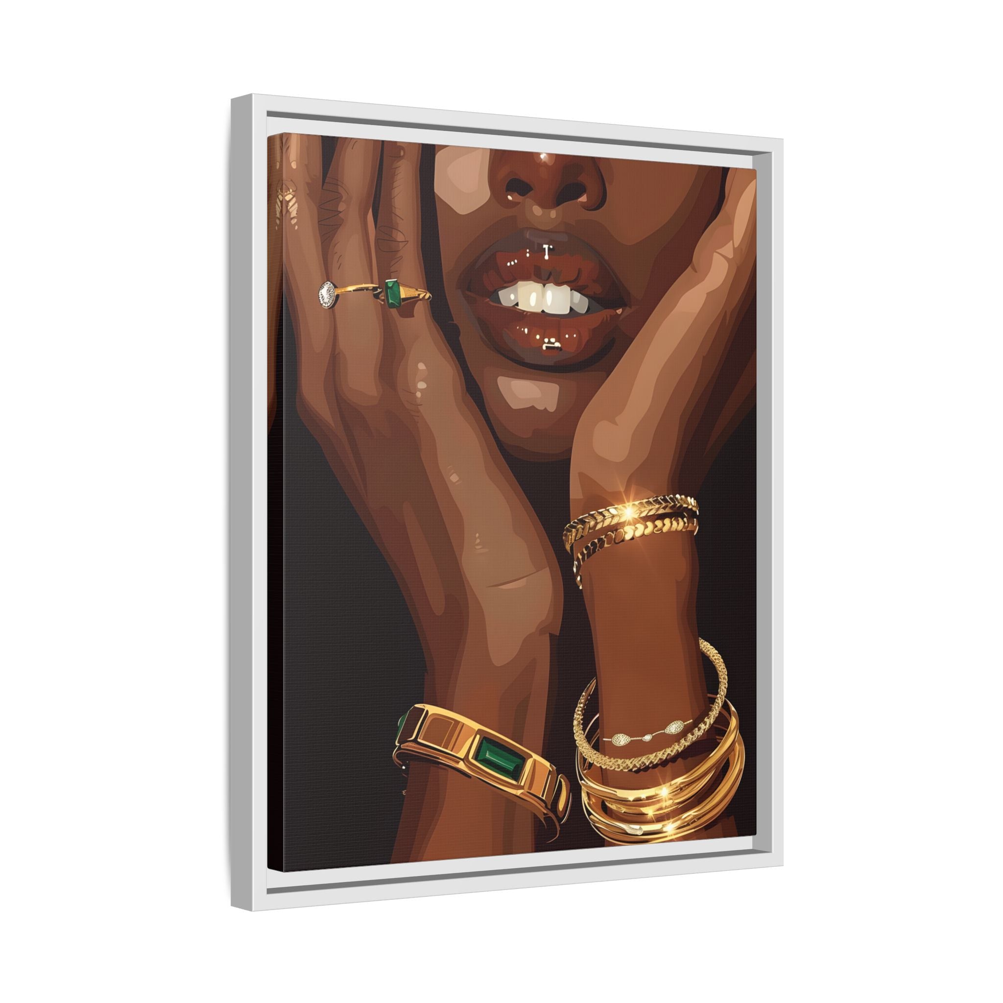 Framed Canvas - Golden Emerald Beauty Portrait
