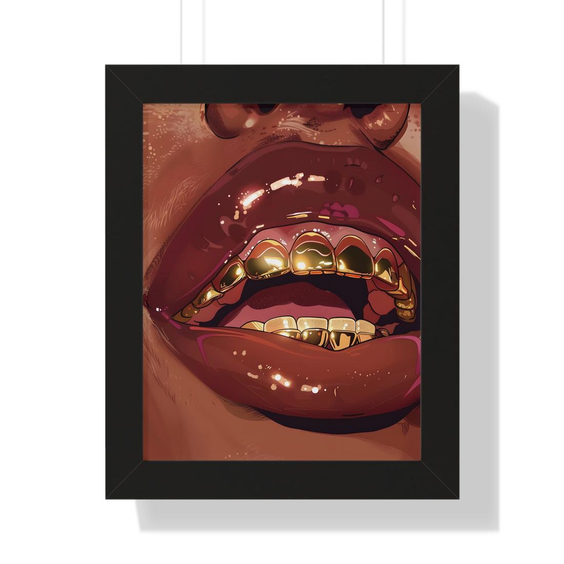 Framed Paper Print - Gold Grills Glam Closeup