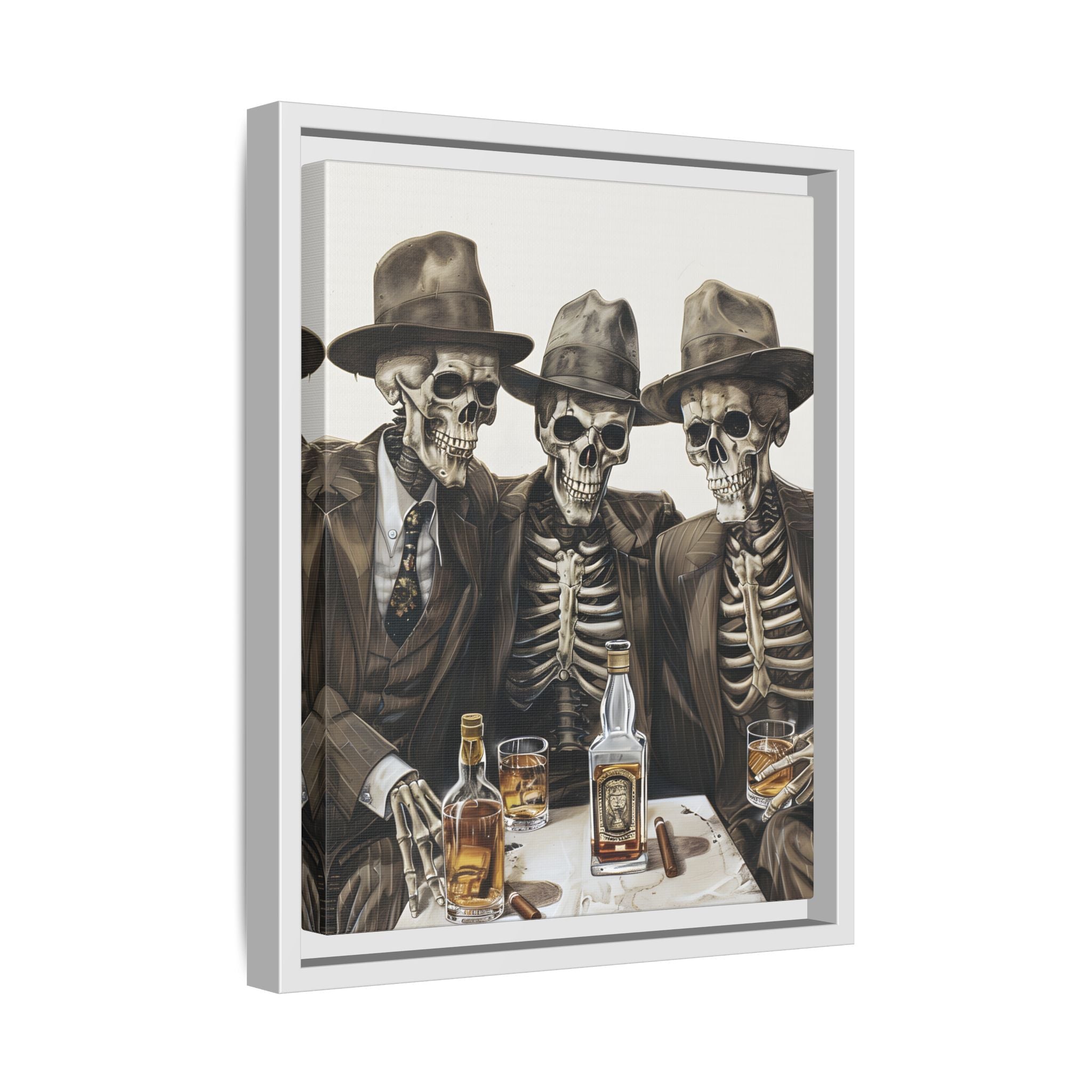 Framed Canvas - Skeleton Whiskey Gentlemen