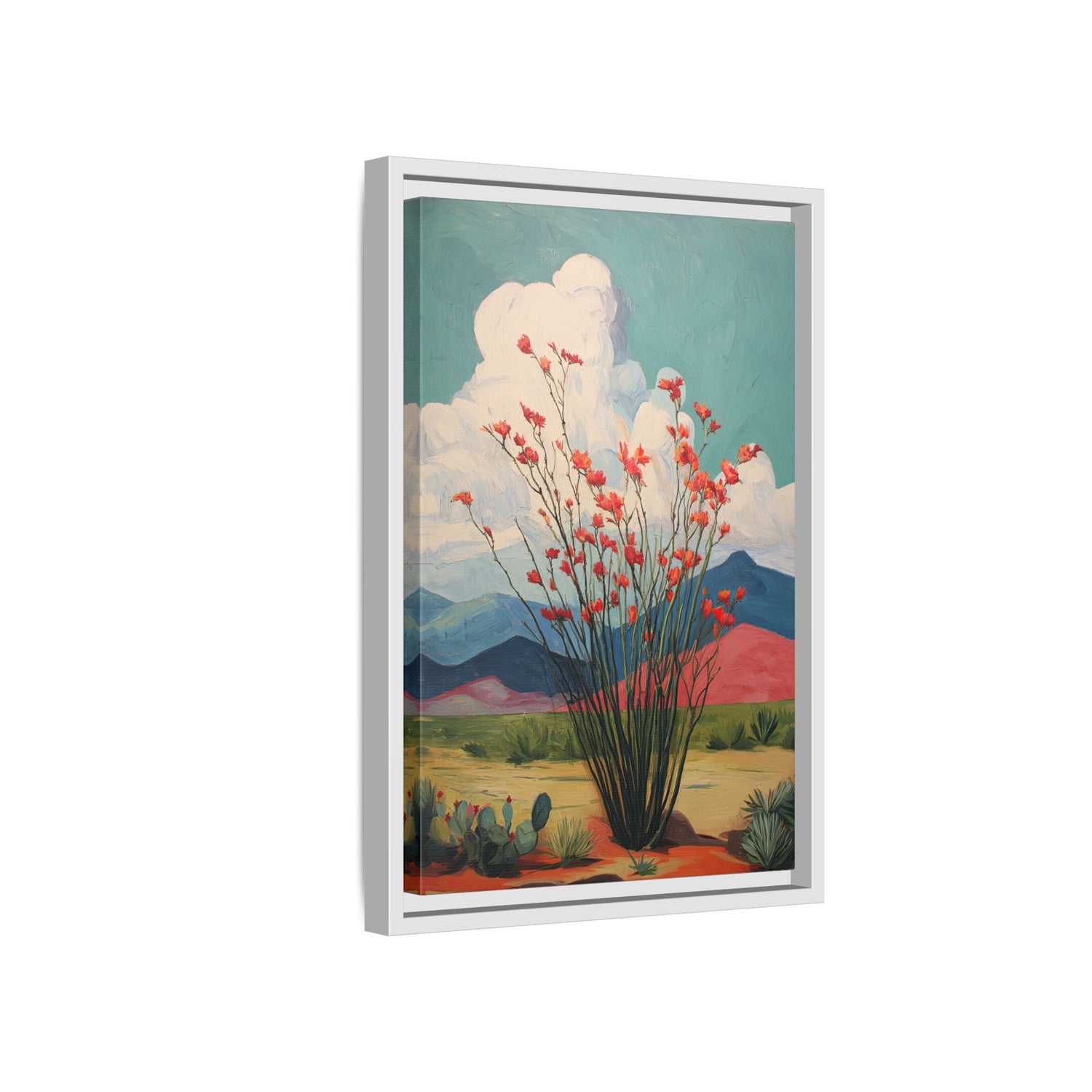 Framed Canvas - Ocotillo Cactus Desert Bloom