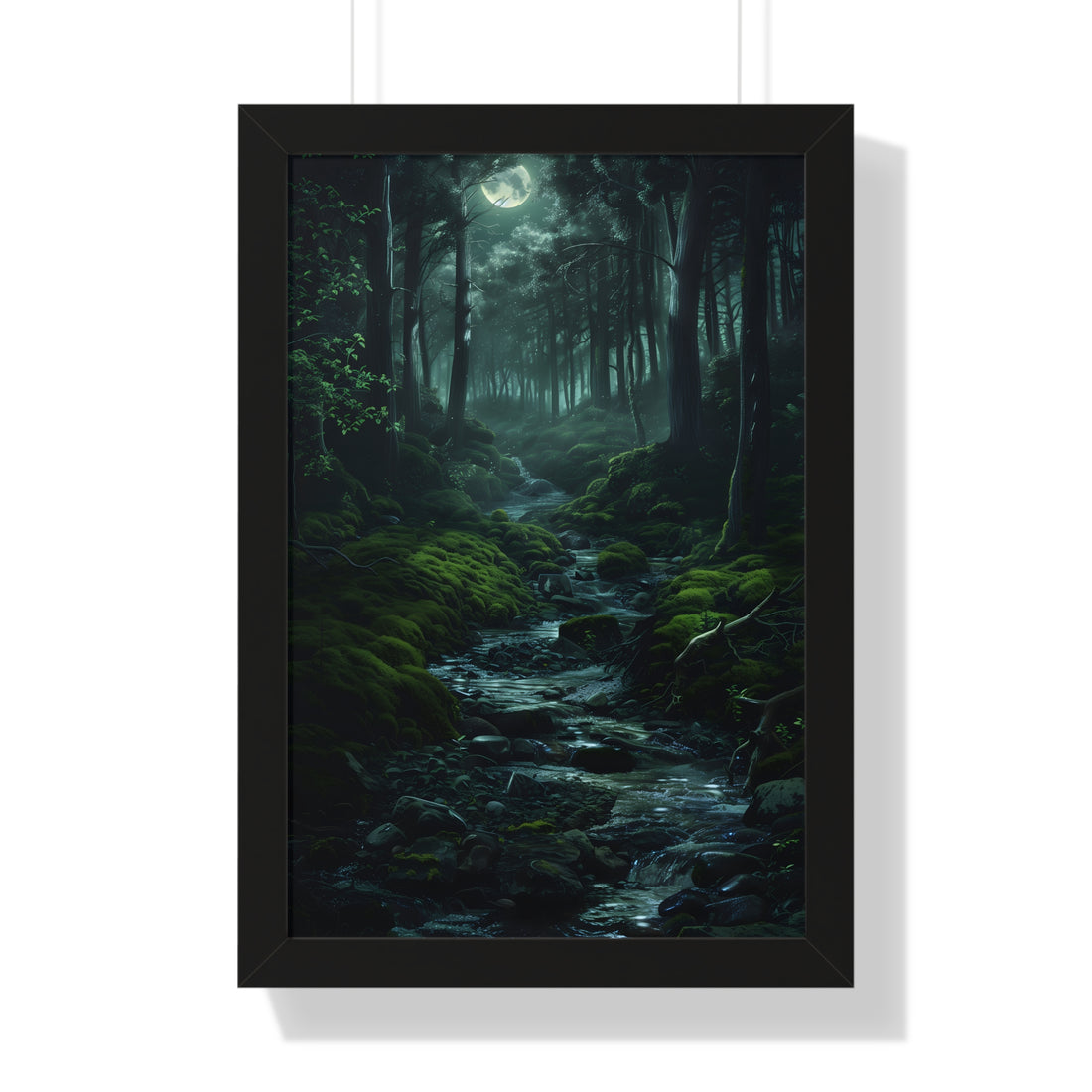 Framed Paper Print - Moonlit Forest Stream