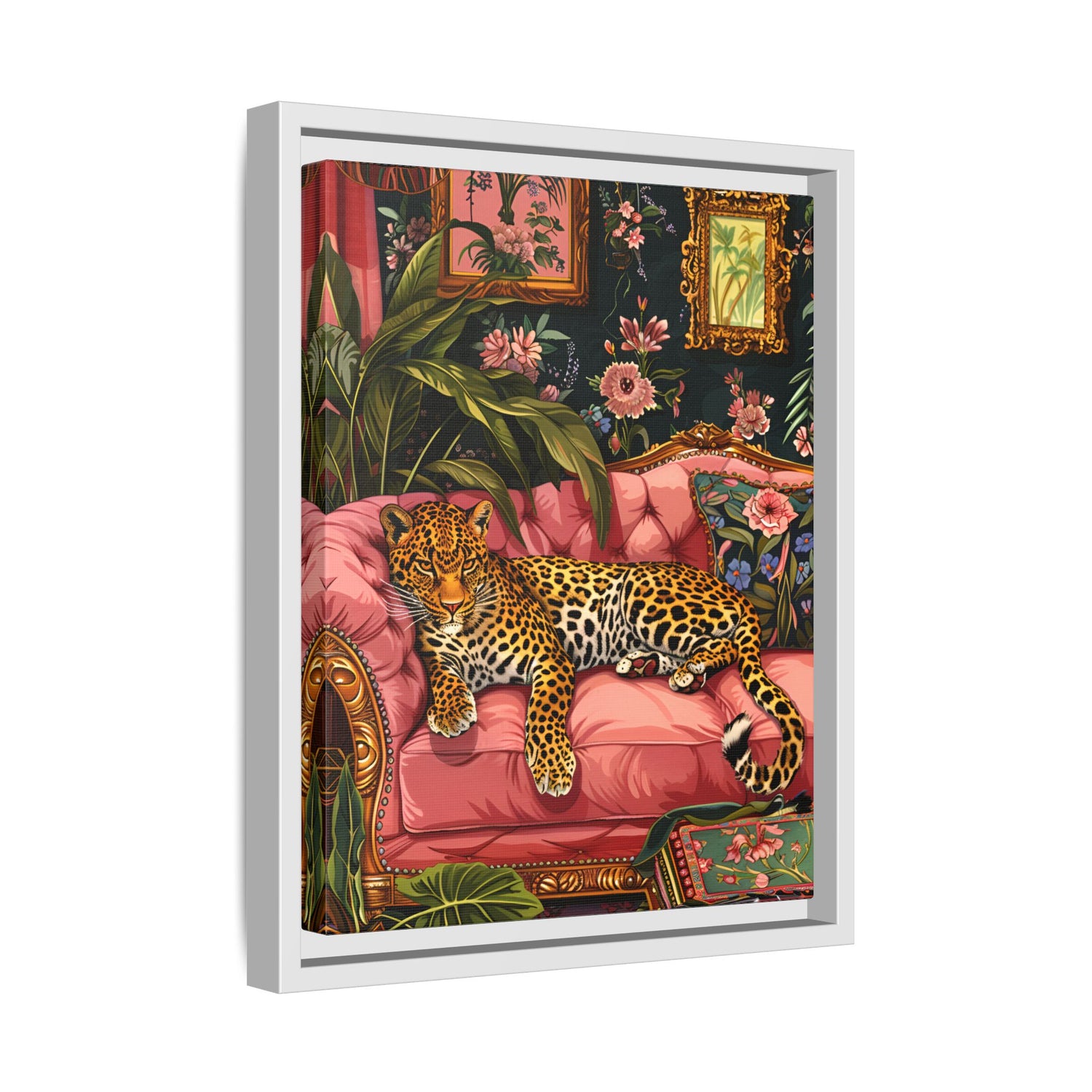 Framed Canvas - Leopard Lounge in Bloom