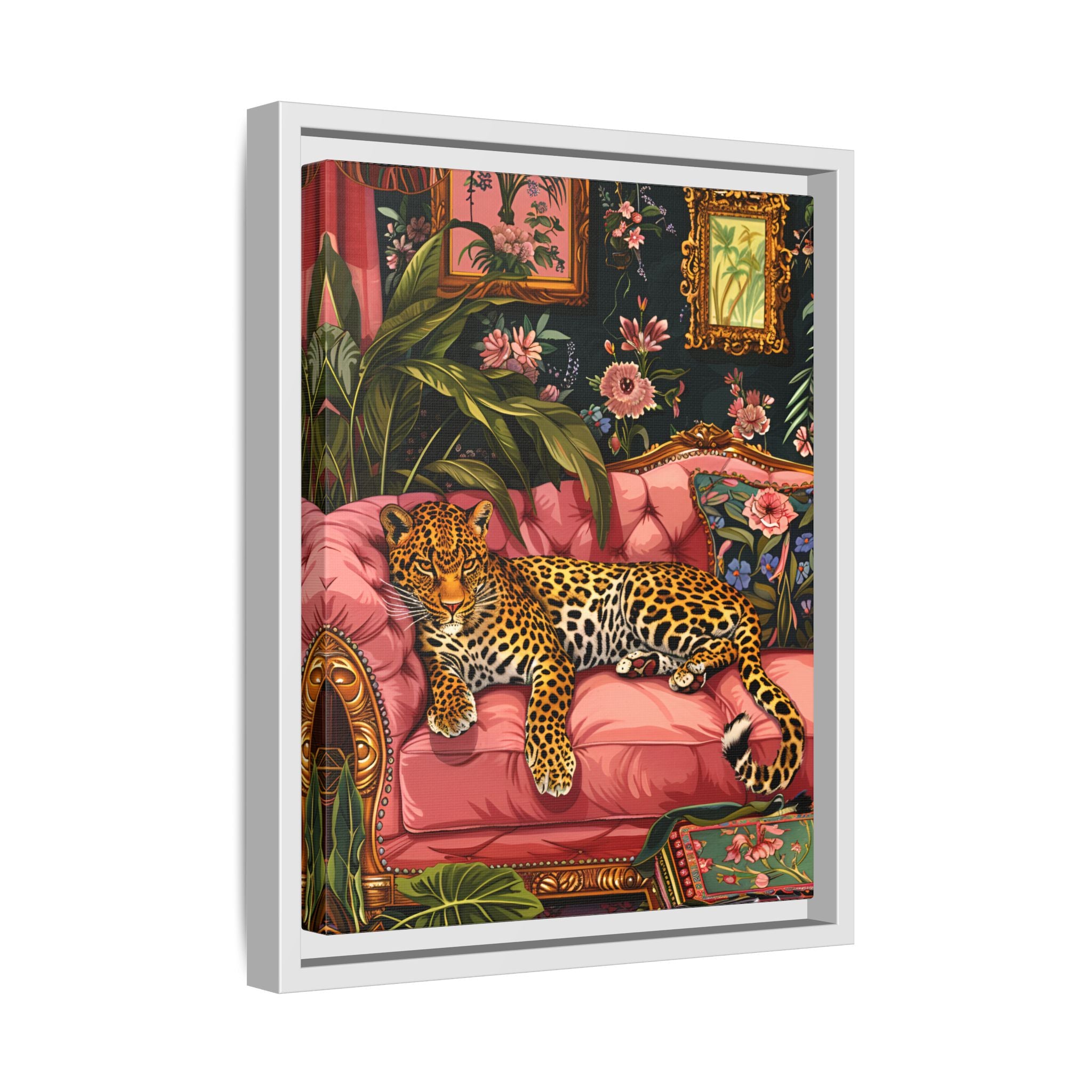 Framed Canvas - Leopard Lounge in Bloom