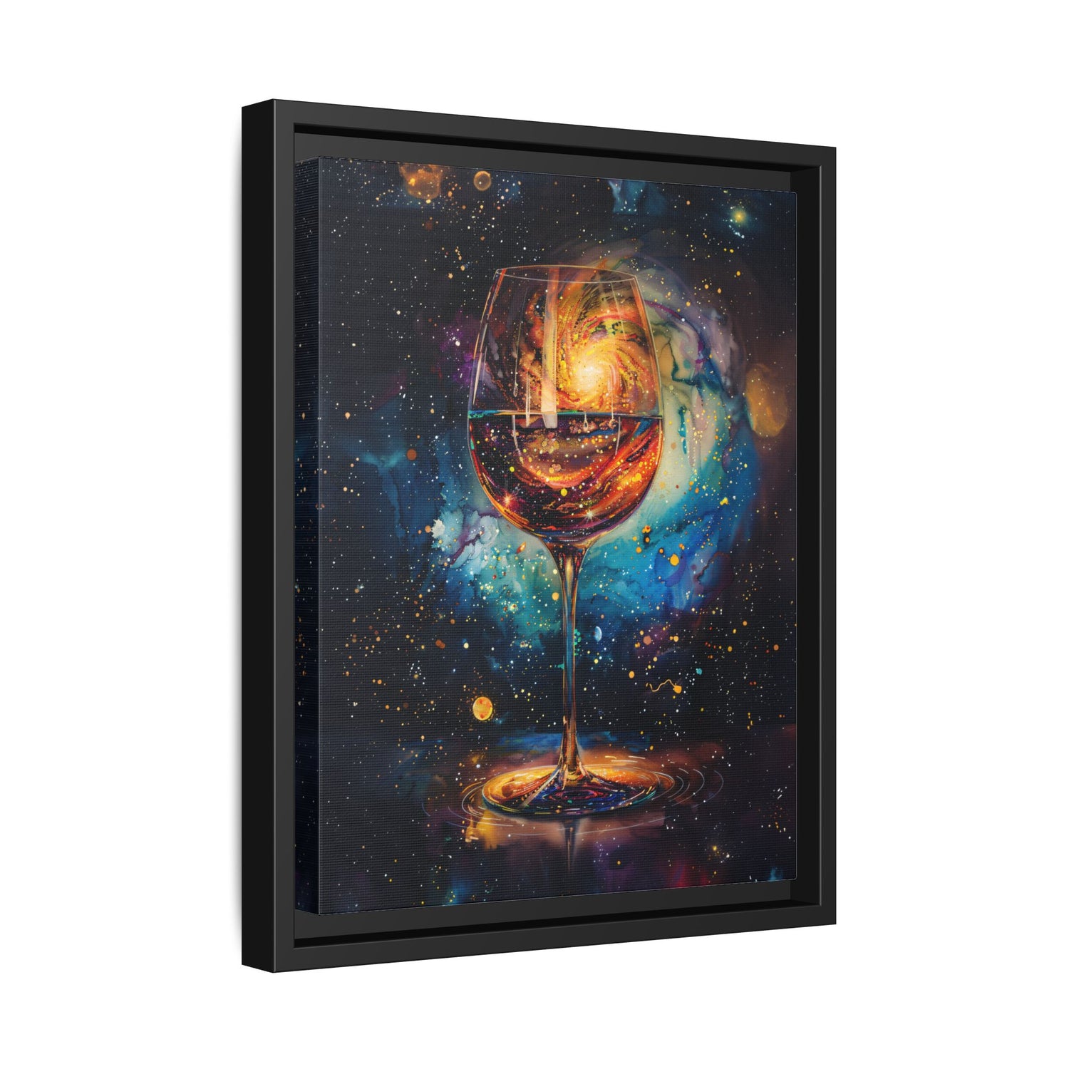 Framed Canvas - Cosmic Swirl in Wine Glass