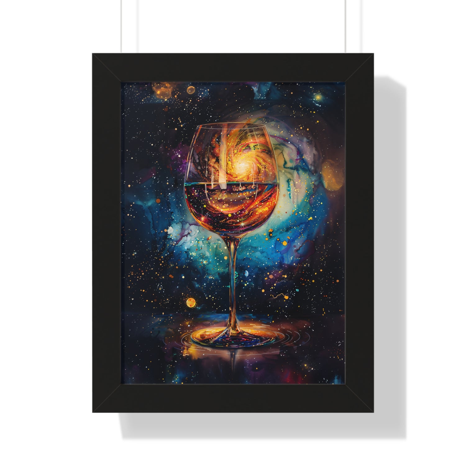 Framed Paper Print - Cosmic Swirl in Wine Glass