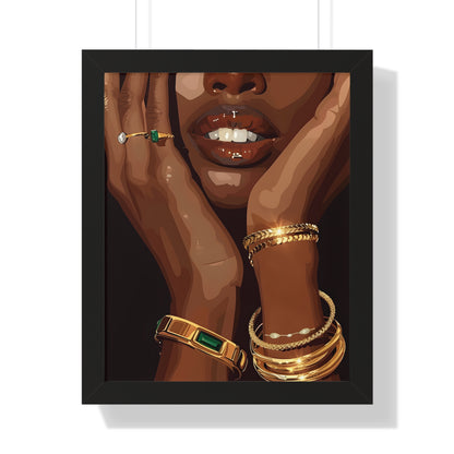 Framed Paper Print - Golden Emerald Beauty Portrait