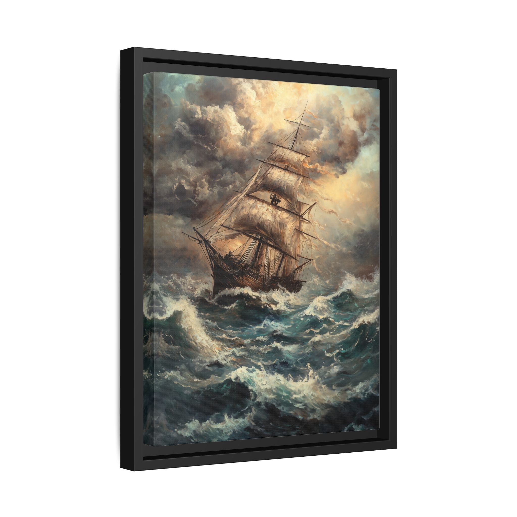 Framed Canvas - Stormy Voyage Sailing Ship