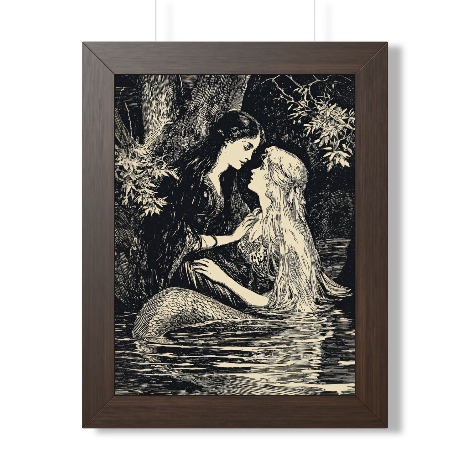 Framed Paper Print - Mermaid Fairy Midnight Kiss