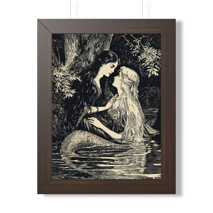 Framed Paper Print - Mermaid Fairy Midnight Kiss