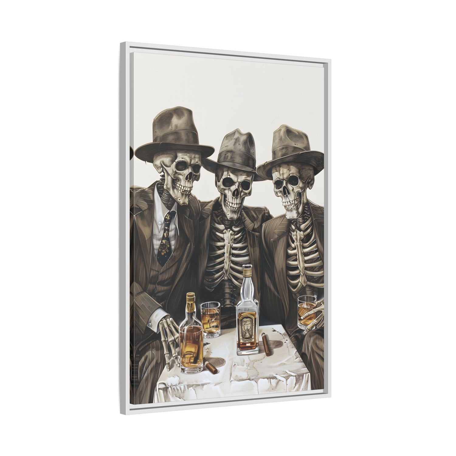 Framed Canvas - Skeleton Whiskey Gentlemen
