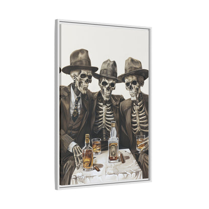 Framed Canvas - Skeleton Whiskey Gentlemen