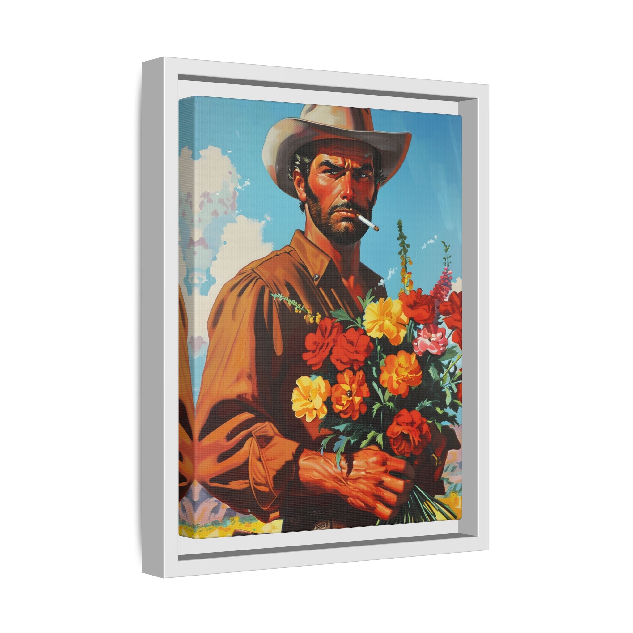 Framed Canvas - Rugged Blooms Cowboy