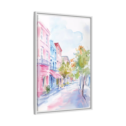Framed Canvas - Pastel Charleston Street Scene