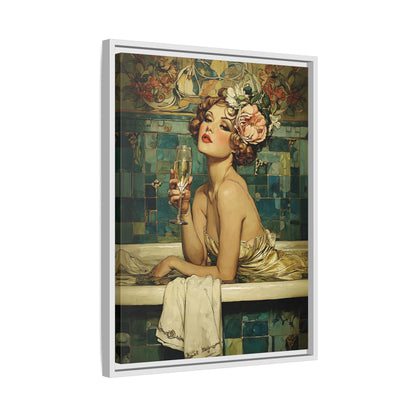 Framed Canvas - Champagne Bathtub Coquette