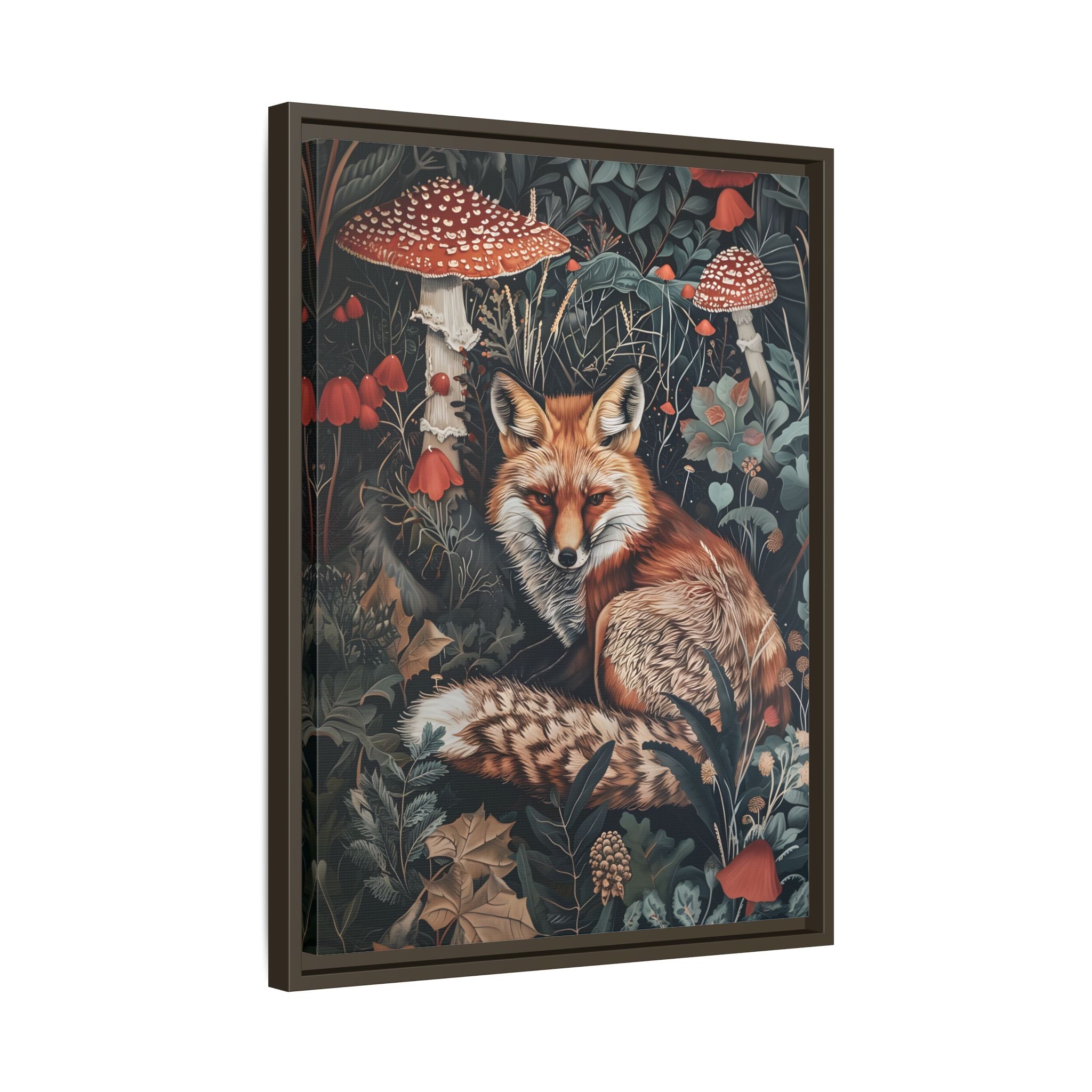 Framed Canvas - Forest Fox with Mushrooms