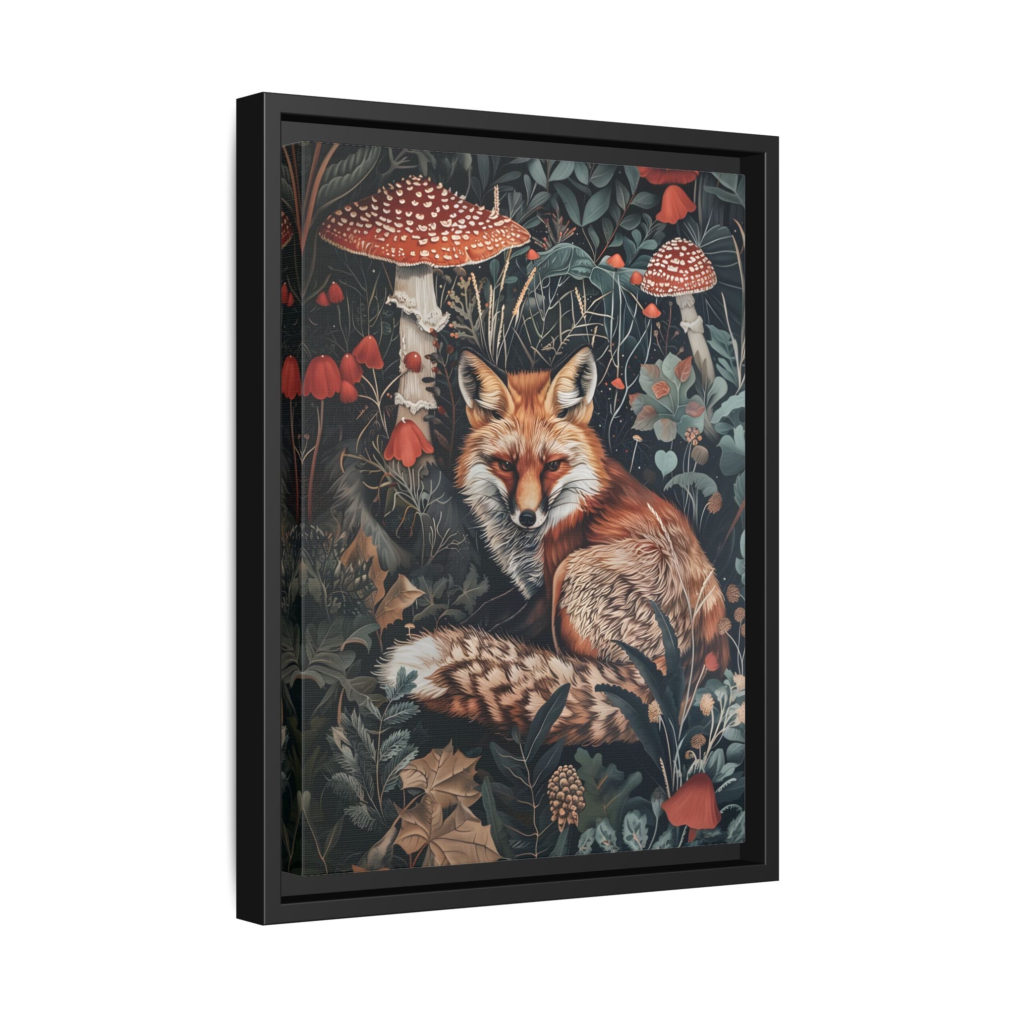 Framed Canvas - Forest Fox with Mushrooms