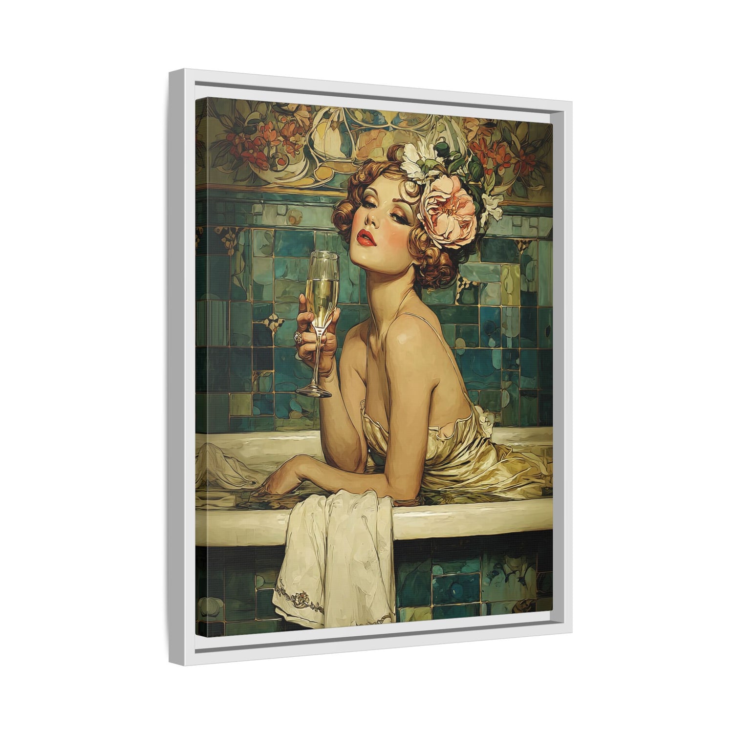 Framed Canvas - Champagne Bathtub Coquette