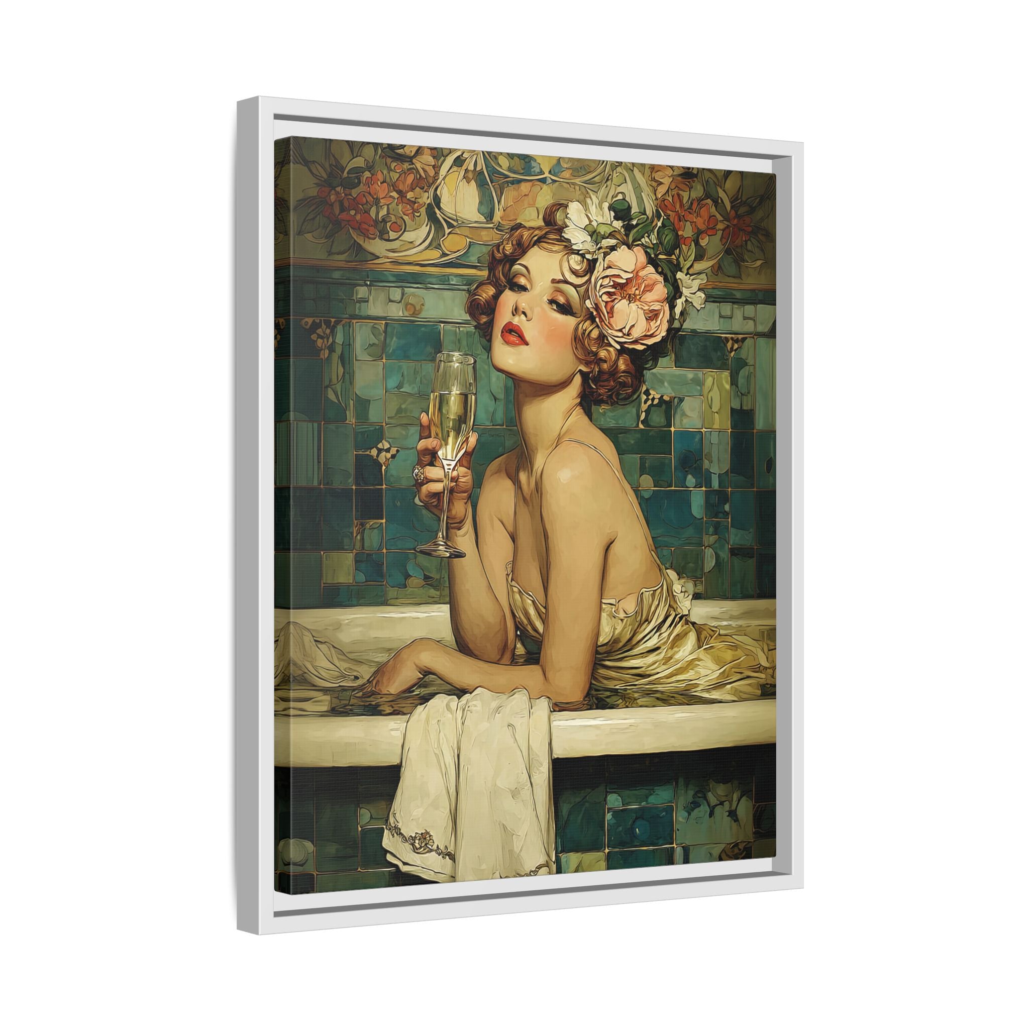 Framed Canvas - Champagne Bathtub Coquette