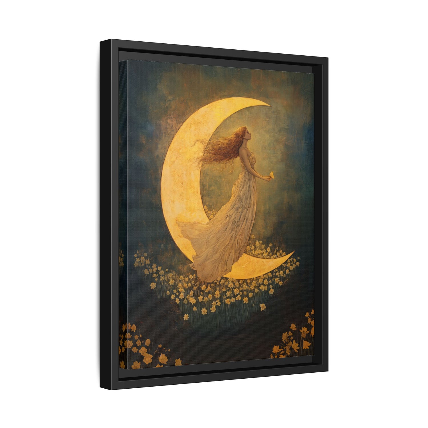 Framed Canvas - Moonlit Dreamer with Daffodils