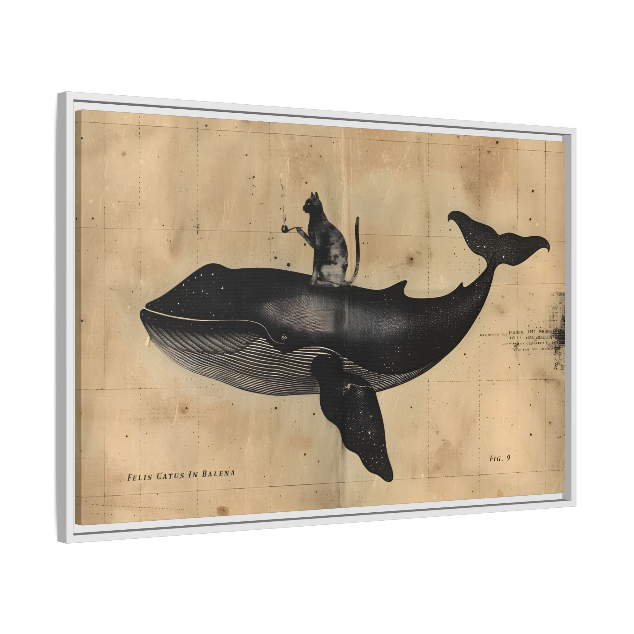 Framed Canvas - Cat Rides Whale Theory