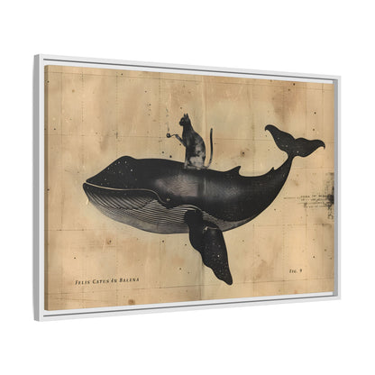 Framed Canvas - Cat Rides Whale Theory