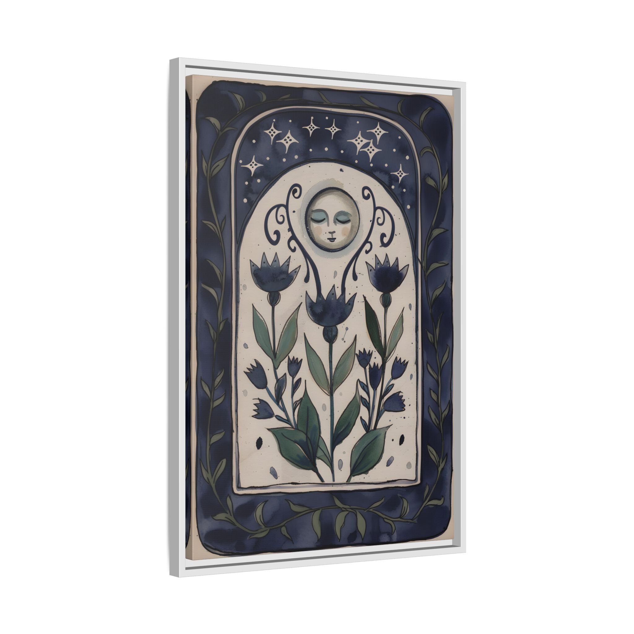 Framed Canvas - Moonlit Folk Bloom Dream