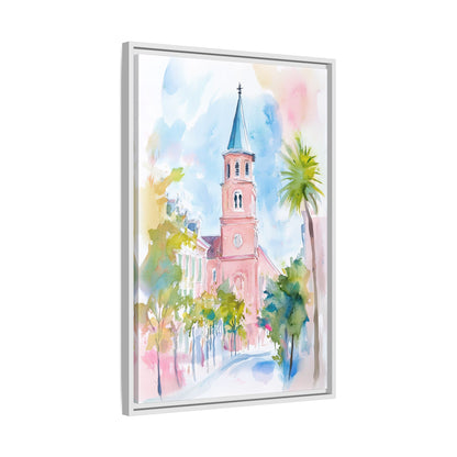Framed Canvas - Charleston Steeple in Pastel Haze